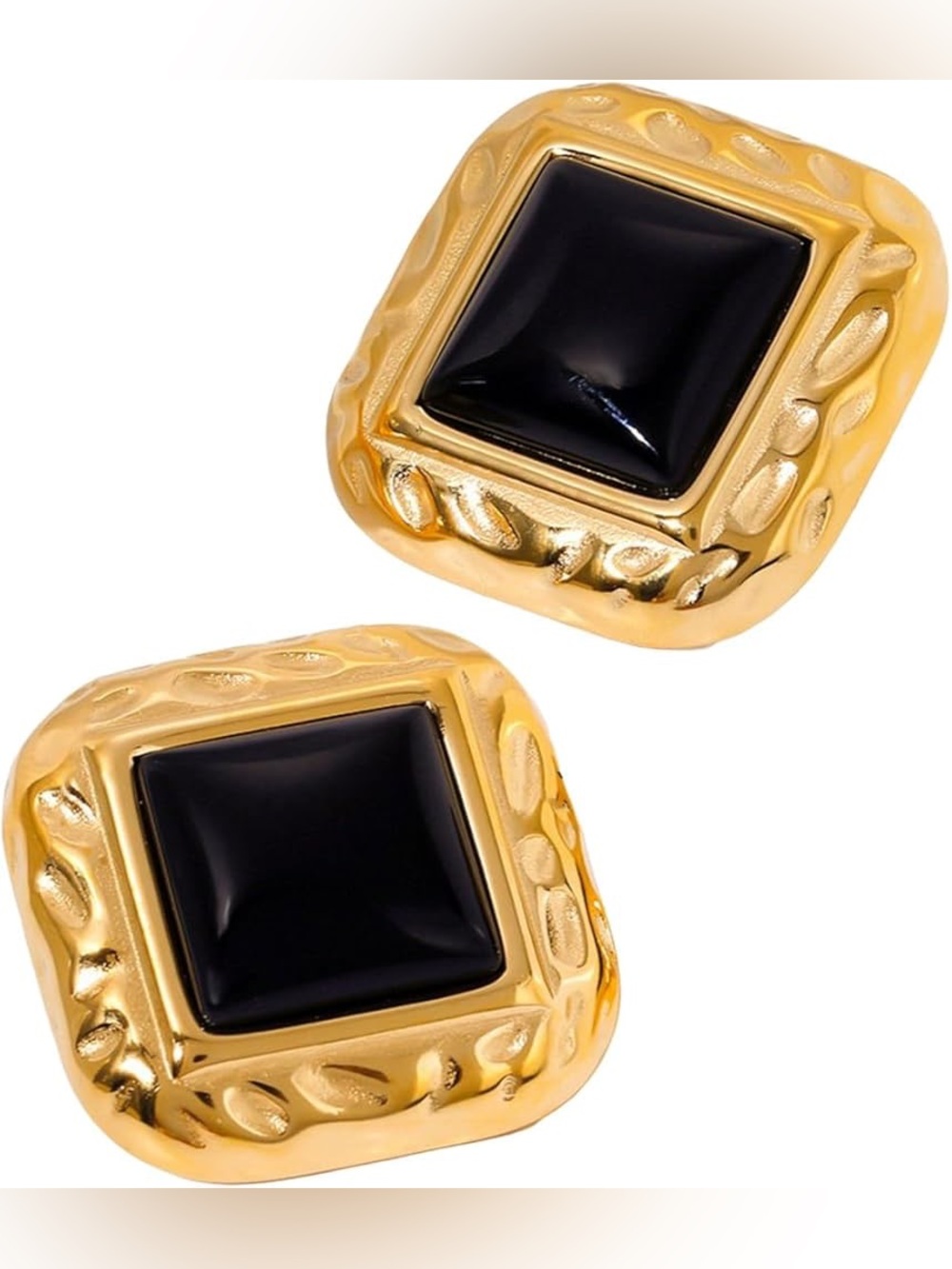 Vintage Gold and Black Square Clip Earrings